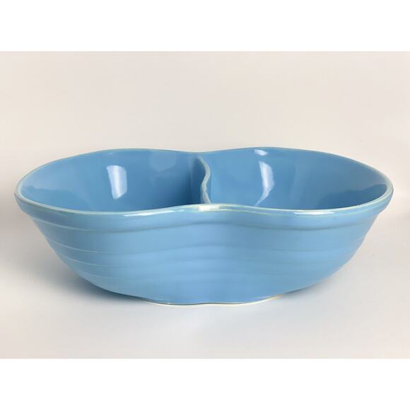 Vintage MARCREST STONEWARE Oval Divided Serving Bowl Blue 10.5 by 8” CLEAN - Picture 3 of 7